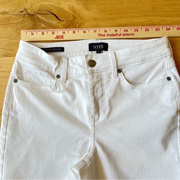 NYDJ MARILYN STRAIGHT JEANS 2 OPTIC WHITE FRAY HEM CROPPED STRETCH SUMMER CHIC - Picture 8 of 11